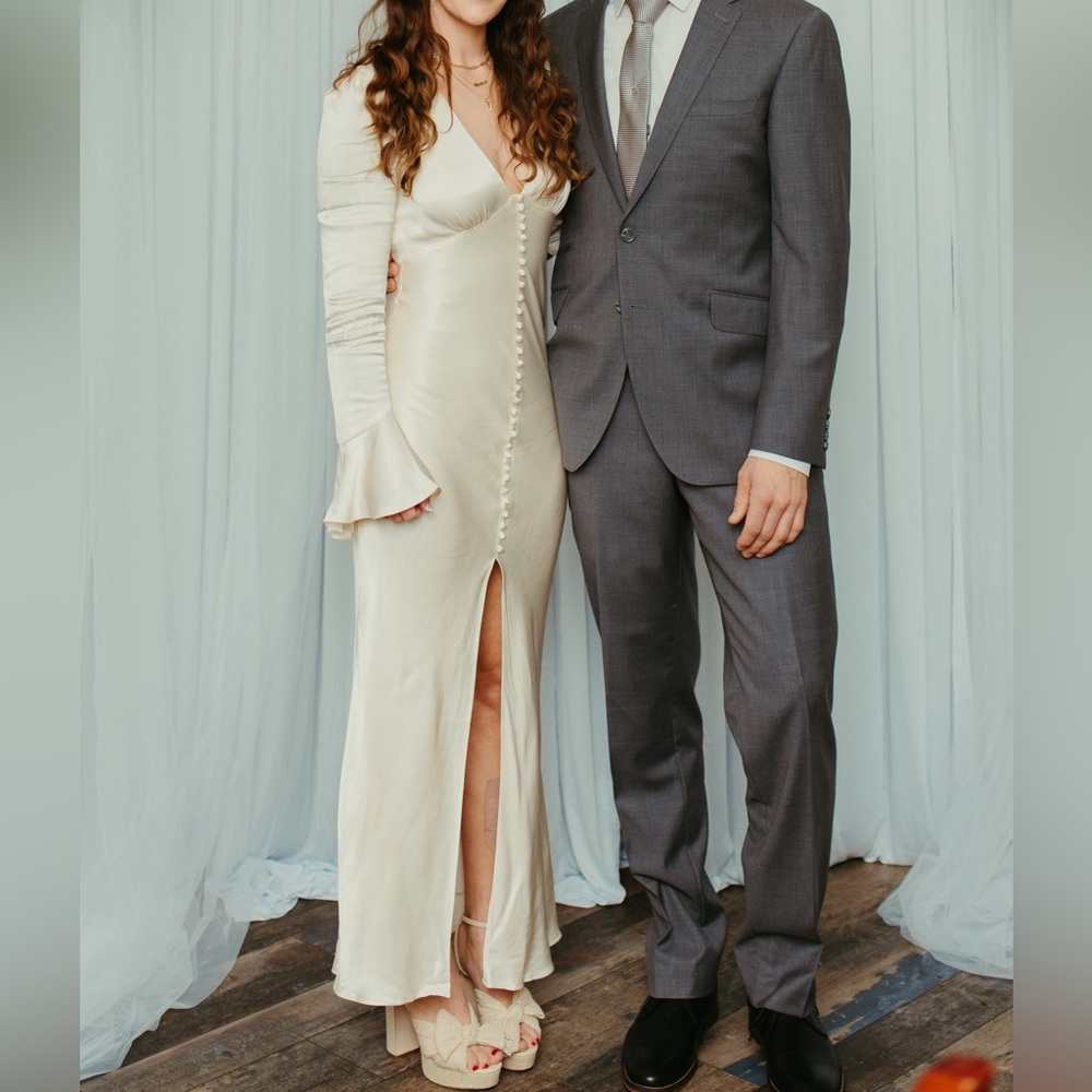 Shona Joy- LA LUNE FRILL CUFF BIAS MIDI DRESS - CREAM COLORED USA Size 4